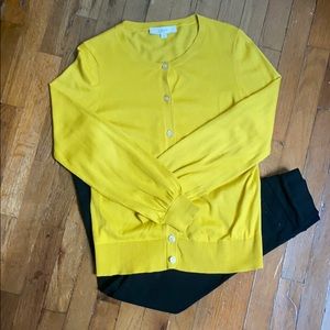 Mustard yellow/gold LOFT cardigan sweater